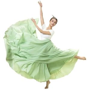 Flamencorok for vrouwen, 720 graden, volle cirkelvormige swingrok, Spaans danskostuum, volwassen, vloeiende, geplooide gelaagde rok for optredens, Halloweenfeest, rode krijtthema-outfit(Light green_S)