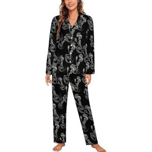 Rock Skull Zeemeermin Lange Mouw Pyjama Sets voor Vrouwen Klassieke Nachtkleding Nachtkleding Zachte Pjs Lounge Sets