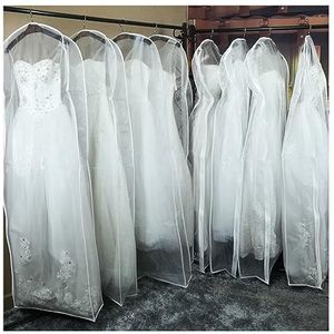 Kledinghoezen 1 stuks dubbelzijdige transparante tule/voile bruiloft bruidsjurk stofhoes met zijrits voor thuis garderobe jurk opbergtas kledinghoes (maat: 160 x 60 x 15 cm)