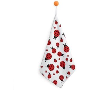 QUEWIQR Handdoeken Rode Lieveheersbeestje Patronen Opknoping Handdoeken Sneldrogende Afwasdoek Voor Badkamer Keuken 1 STKS