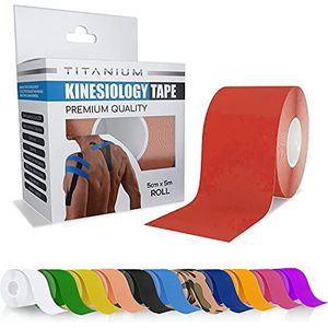 Titanium Sports Kinesiologie Tape - 5m rol elastische waterbestendige tape voor ondersteuning en spierherstel - kwaliteit sporttape (rood)