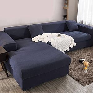 jia cool Sectionele Bank Covers L Vorm Super Stretch 1 stks Sofa Slipcovers voor 2 seat Sectionele Chaise Slipcover Donkerblauwe Kleur