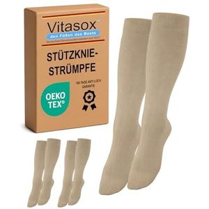 Vitasox Steunkousen voor dames en heren, 1 | 2 | 4 | 6 | 8 paar, steunkousen van katoen met compressie voor vlucht, reizen, kantoor en auto, trombose sokken tegen gezwollen benen, 2 x beige, 35/38 EU