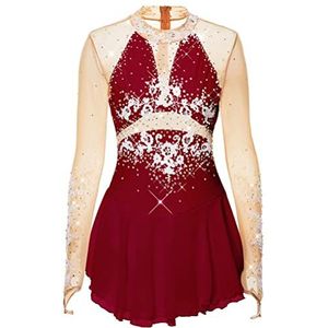 Nnnydjy Meisjes Kant Kunstschaatsen Prestaties Jurk Haak Vinger Lange Mouwen Gymnastiek Turnpakje Dames Handgemaakte Schaatsen Danswedstrijd Kleding Met Diamant,B,11_13Years