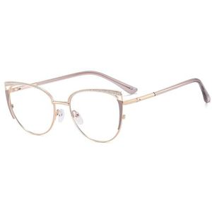 moomoobird Blauw licht blokkerende glazen vrouwen cat eye glazen frame metalen frame bril mode accessoires, Grijs Goud Frame, Large