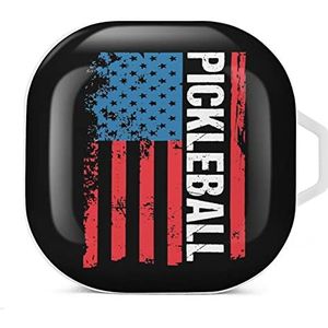 The American Flag Pickleball Earbuds Case Compatibel met Samsung Hard Shell Beschermhoes Wit-Stijl