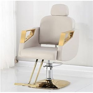 WKXTECZT Professionele Relaxfauteuil Met Afneembare Hoofdsteun, Robuuste Gouden Kappersstoel Met Hoogwaardig Stalen Frame, Comfortabel En Elegant Design Styliststoel,Beige