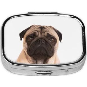 Stijlvolle vierkante pillendoos Cry Pug metalen pillendoos 2 compartimenten medicijnpillenhouder draagbare pillenorganizer doseerdoos, kleine pillendoos voor reizen voor portemonnee en zak