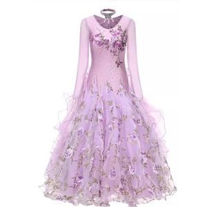 FZHQNZJF Balzaal Concurrentie Jurken Flamenco Foxtrot Prestatie Kostuums Professioneel Tango Salsa Rok met Strass Nationale Standaard Danskleding,Purper,3XL
