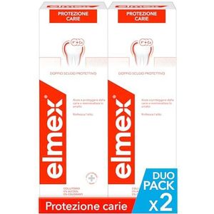 elmex Mondspoeling, bescherming tegen cariës, 2 x 400 ml, antibacteriële tandreiniging zonder alcohol beschermt effectief tegen cariës, voor dagelijks gebruik met tweevoudig actief calciumfluoride