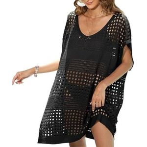 Cover-up voor vrouwen strandkleding dames badpak losse jurk holle bikini cover up pure kleur strandkleding voor vrouw zomer badmode zonnebrandcrème kleding badpak cover ups voor vrouwen (zwart)