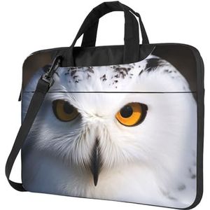 Snowy Owl Eyes Laptop Schoudertas Draagbare Laptop Tas Laptop Case Crossbody Aktetas w/Strap Handvat, Zwart, 13 inch