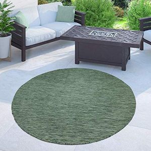 Paco Home Tapijt Vloerkleed In-& Outdoor Balkon Terras Keukenvloerkleed Eenkleurig Gemêleerd Patroon, Maat:Ø 200 cm rondje, Kleur:Groen