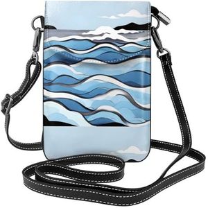 Golven Lapping At The Rocks Vrouwen Met Kwastje Kleine Crossbody Lederen Mobiele Telefoon Tas Portemonnee Voor Wandelen Camping Winkelen Dating, Zwart, Eén maat