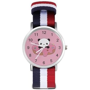 Leuke Donuts En Panda Sport Horloges Nylon Gevlochten Bands Polshorloge Quartz Horloge Voor Mannen Vrouwen