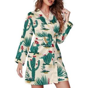 Cactus & Bloeiende Vetplanten Bloem Grappige Badjas Korte Badjassen Voor Vrouwen Nachtjapon Housecoat Pyjama Nieuwigheid Nachtkleding