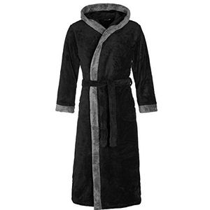 Di Vadini Unisex Prato badjas met capuchon I ochtendjas wollig I nachtkleding van luxe microvezel I kimono met keuze uit kleuren en maten XXS - 5XL I badmantel Öko-Tex Standard 100, zwart/grijs, L