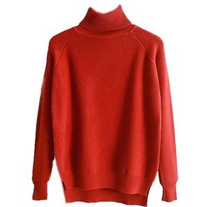 Herfst en winter casual verdikte coltrui oversized trui voor vrouwen warme gebreide basic trui, Biirck Rood, Eén Maat