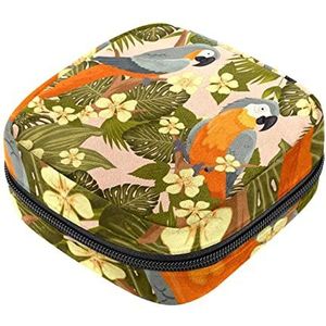 Papegaai Palmboom Maandverband Opbergtas Menstruatie Pad Tas Draagbare Menstruatie Cup Pouch met Rits voor Tiener Meisjes Vrouwen Dames
