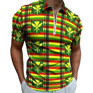 Tribal Kanaka Maoli Flag Poloshirt voor heren, met ritssluiting, casual korte mouwen, golftop, klassieke pasvorm, tennisshirt