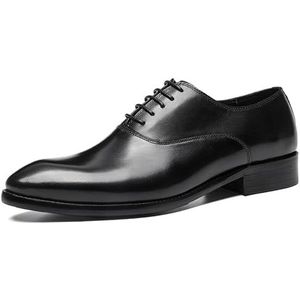 Mannen Puntschoen Derby Schoenen Lace Up School Uniform Schoen Lederen Wandelschoenen voor Business Office, Zwart, 40 EU
