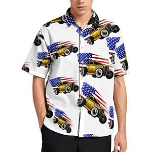 Amerikaanse Vlag Spier Auto Hawaiiaanse Shirt Voor Mannen Zomer Strand Casual Korte Mouw Button Down Shirts met Pocket