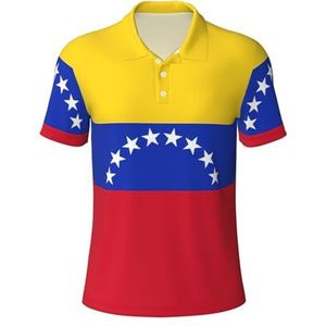 PPHGUT Vlag van Venezuela Print Mannen Korte Mouw Comfort Polo Shirts Casual Dagelijks Outdoor Vakanties Sport Reizen, Zwart, S