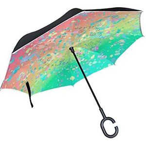 Jeansame Paraplu Reverse Paraplu Omgekeerde Paraplu Regenboog Marmer Splash Dubbele Laag Zon Regen Winddichte Paraplu met C Vorm Handvat voor Auto Gebruik Mannen Vrouwen