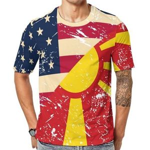 Amerikaanse en Macedonië retro vlag heren korte mouw grafisch T-shirt ronde hals print casual T-shirt tops L