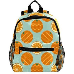 Leuke Mode Mini Rugzak Pack Bag Oranje Fruit Slice Patroon Blauwe Achtergrond, Meerkleurig, 25.4x10x30 CM/10x4x12 in, Rugzak Rugzakken