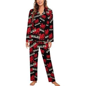 Wales Dragon pyjama met lange mouwen voor vrouwen, klassieke nachtkleding, nachtkleding, zachte pyjama's, loungesets