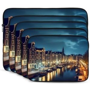 Amsterdam Nachtzicht Print Laptop Sleeve Case Draagbare Computer Tas Draagtas Kleine Laptop Tas voor Vrouwen Mannen 12 inch