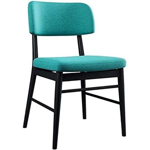 GEIRONV 1 stuks eetkamerstoelen, retro design katoen en linnen metalen poten lounge stoelen keuken woonkamer balkon stoel Eetstoelen (Color : Blue)