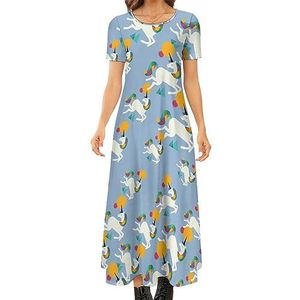 To Be A Unicorn dames zomer casual korte mouwen maxi-jurk ronde hals bedrukte lange jurken 8XL