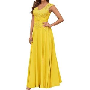 Vrouwen Dubbele V-hals Moeder Van De Bruid Bruidegom Jurken Chiffon Kant Applicaties Formele Avond Grootmoeder Jassen ZM206, Mosterd Geel, 32