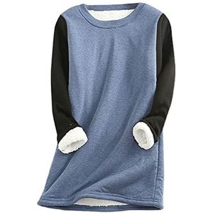 Teddy Fleece Sweatshirt voor dames, ronde hals, effen, thermisch ondergoed, warme Sherpa gevoerde trui, herfst, winter, casual, trui, lange mouwen, bovenstuk, tops, b-Blauw, S