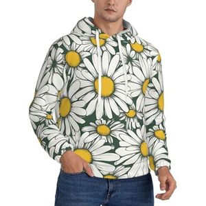 WOmeng Witte Daisy Print Mannen Mode Hoodie Pullover Casual Wear Voor Gift Voor Papa Man Vriend, Zwart, XXL