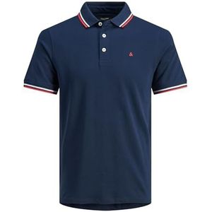 Heren JACK & JONES + Fit Polo Shirt JJEPAULOS Uni zomerhemd Korte Mouw Piqué Katoen Grote Maat, Colour:Dark Blue, Size:8XL