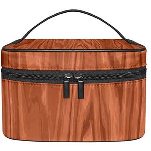 rood hout textuur patroon make-up organizer tas, reizen make-up tas organizer case draagbare cosmetische tas voor vrouwen en meisjes toiletartikelen, Meerkleurig, 22.5x15x13.8cm/8.9x5.9x5.4in