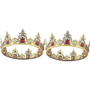 Bruidsdialoog, bal tiara, prinses tiara, volwassen 2 stks barokke kroon kronen for mannen accessoires heren accessoires kostuum kronen koning rekwisieten partij gunst metalen feest hoed legering man k
