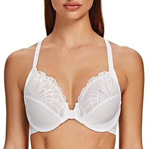 MELENECA Dames Flora Kanten Ongewatteerde met Beugel Front-Sluiting Racerback BH Wit 100D