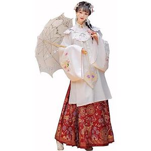 Chinese rok met paardengezicht, Chinese stijlrok, Hanfu Women's Hanfu Dress Flowy Fairy Dress Student Stage Costume Embroidered Horse Face Skirt Carnival Suit (Color : Red, Size : S) (Color : M White