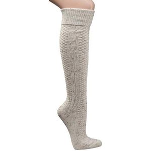 krautwear Klederdrachtkousen voor heren, klederdrachtkousen, vlechtpatroon, extra lange schacht met wol, 1 paar natuurlijke tweed, 43-46 EU