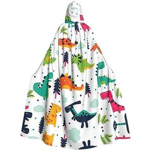 Bxzpzplj Kleurrijke dinosaurussen1 mantel met capuchon voor mannen en vrouwen, volledige lengte Halloween maskerade cape kostuum, 185 cm