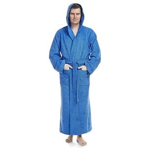 Herenbadjas met capuchon, kuitlengte, 100% Katoenen Badstof, Royal Blauw, L