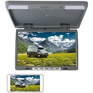 Draagbare Auto TV Hoofdsteun Monitor Tablet, 22 inch autodakmonitor neerklapbaar scherm overhead multimedia video plafond dakmontage display ingebouwde IR USB FM met HD Scherm(19 gray Mirroring)