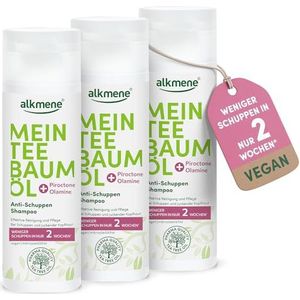 alkmene Mein Tea Tree Oil Anti-roos Shampoo 3 x 200 ml - minder roos in 2 weken - shampoo tegen roos en jeukende hoofdhuid - klimaatneutrale anti-roos haarshampoo met natuurzuivere theeboomolie