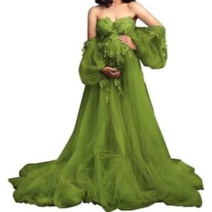 SAYNO Tule, zwangerschapsjurk voor dames, met bustier-applicaties, zwangerschapsjurk, babyshower, grote maten, Olijf, 32