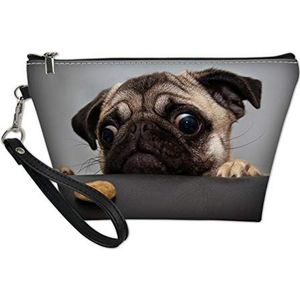 SEANATIVE Pug Print Draagbare Rits Cosmetische Tas PU Lederen Make-up Pouch Reizen Purse voor Vrouwen Gift