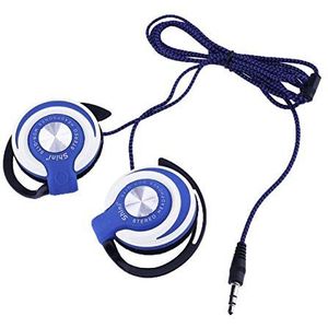 universele 3,5 mm bedrade clip op oor sport oortelefoon zware bas hoofdtelefoon bedrade oordopjes met microfoon en volumeregeling-blauw